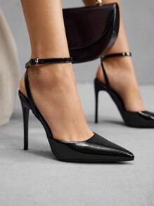 CUCCOO SZL 女士黑色尖头细高跟鞋性感晚会女士高跟鞋带踝带 - 黑色 - 查看 3