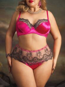 PinupPomp Embroidered Patchwork Plus Size Underwire Bra Set, Lift