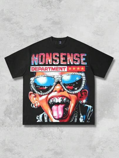 Street Life Men's Anime Print Short Sleeve T-Shirt, Suitable For Everyday Wear In Spring/Summer