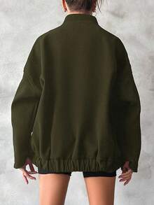 SHEIN Cottnline Women's Solid Color Minimalist Long Sleeve Wool Sweater, Everyday Wear - Dark Green - View 2