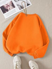 INAWLY Women's Classic Round Neck Fashionable Versatile Sweatshirt, Suitable For Autumn/Winter Fall Cloth For Women, Christmas - Orange - View 2
