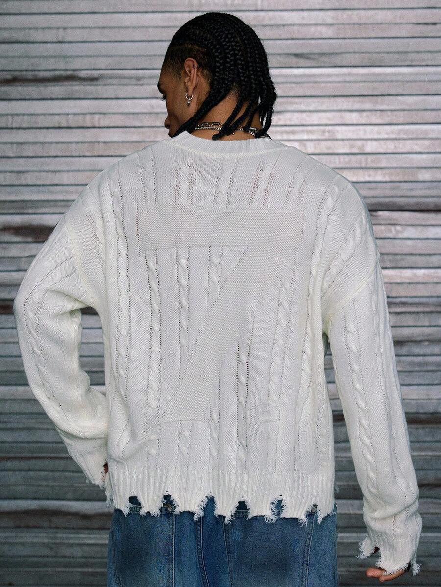 AXEPEAK Suéter de punto de unicolor casual para hombre, otoño/invierno - Blanco - Ver 1
