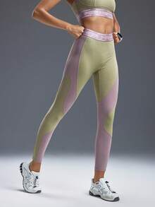 Powerista Colanți de yoga tricotați cu litere în contrast de culoare pentru femei, sport, casual