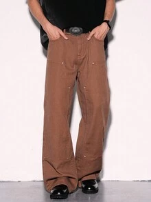 Manfinity Hypemode 大码男士纯色休闲牛仔裤 - 咖啡棕 - 查看 6