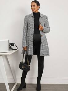 MaterniWear Pregnant Women's Casual Houndstooth Three-In-One Jacket Business Casual Women's Coat With Velvet Lining For Warmth  Winter Coats Office Wear  Winter  Chic Women's Jacket  Fleece Winter Coat - Black and White - View 4