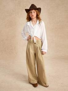 SHEIN 少女纯色轻薄夏季纽扣衬衫，适合秋冬季穿着 - 白色 - 查看 4