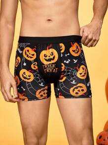 Notgurli Men's Halloween Funny Pumpkin, Spider Web, Bat Graphic Comfortable Casual Boxer Briefs, For Halloween Party - Black - View 5