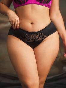 Plus Size Shiny Satin Lace Briefs, Comfortable & Stretchy - Multicolor - View 6