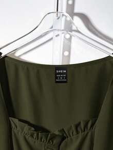 Franclia Abito elegante da donna con scollo a cuore, maniche corte a palloncino e design con bottoni - Verde militare - Visualizzare 3