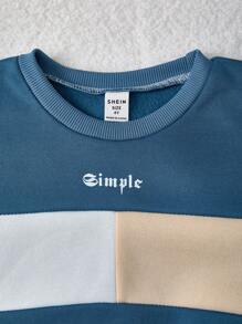 SHEIN Playful Pals 2 件套幼儿男童运动服套装，字母印花“SIMPLE”设计，套头连帽衫和配套裤子，舒适休闲装，适合日常、运动、街头、学校、家庭搭配、秋冬 - 彩色 - 查看 4