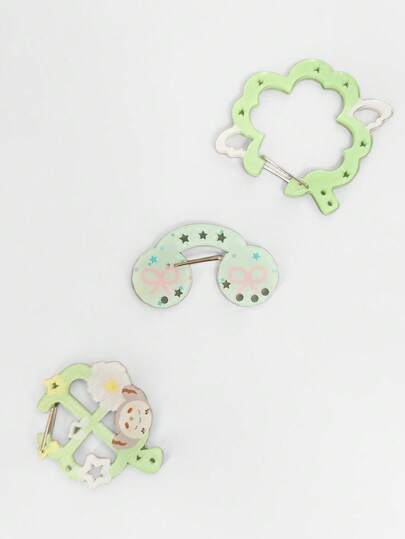 Anime 3 pièces Porte-clés cache-oreilles trèfle mignon aléatoire, pendentif de sac à main en acrylique vert Lolita Y2K papillon fleur étoile, accessoires polyvalents haut de gamme