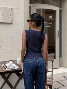 Siren Gaze 女式百搭纹理修身背心，夏季 - 藏蓝色 - 查看 2