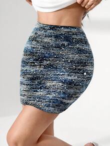 Modelyn Sequin & Fuzzy Striped Bodycon Mini Skirt For Women - Multicolor - View 4