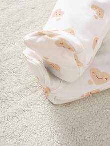 SHEIN 4pcs Newborn Baby Girl Cute Polka Dot Heart Print Long Sleeve Zipper Romper & Butterfly Headband Soft Sleepwear Outfit Set Graphic - Apricot - View 3