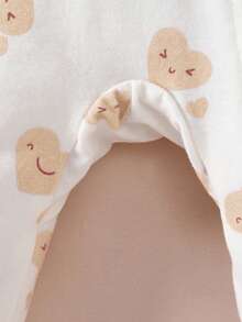 SHEIN 4pcs Newborn Baby Girl Cute Polka Dot Heart Print Long Sleeve Zipper Romper & Butterfly Headband Soft Sleepwear Outfit Set Graphic - Apricot - View 4