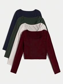 EURMUSE Multi-Color Versatile Layering Knit T-Shirt - Multicolor - View 3