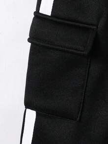 Young Boys' Casual Loose Fit Dark Gray Floral Print Sweatpants With Black Drawstring Waist And Pockets, Versatile For School, Home, Daily Wear, Sports, Birthday Party, Outings - Basic & Minimalist Fall Winter - Black - View 5