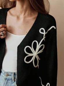 女式休闲波西米亚风落肩开衫 - 黑色 - 查看 6