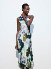 Maija Outfit Deas For Dress,Women's Elegant Ginkgo Leaf Printed Sleeveless Dress Summer Dresses For Women,Vacation Outfits - Green - View 6
