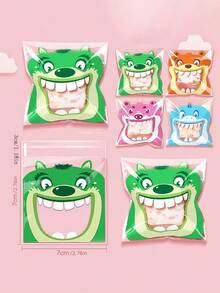 SHEIN 100 Pcs Per Pack, 4-In-1 Cartoon Pattern Party Gift Baking Bags, Self-Adhesive Gift Packaging Bags - Multicolor - View 3