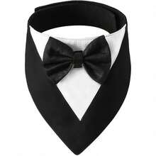 1 件套狗狗礼服、正式狗狗婚礼头巾、带领结的狗狗项圈、狗狗生日服装、可调节宠物派对礼服狗狗婚礼服装、狗狗情人节服装角色扮演，适合小型、中型、大型宠物 - 黑與白 - 查看 2