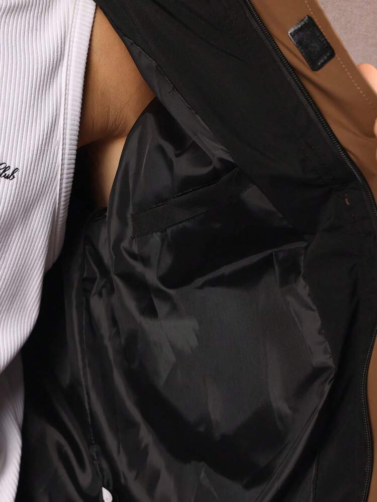 Quilted Puffer Jacket With Stand Collar And Drawstring