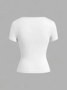 SHEIN EZwear 3 件女式黑色、浅棕色、白色短袖短款休闲修身 T 恤，适合夏季 - 彩色 - 查看 4