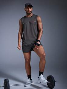 DRIFTMERE Herren Sommer Lässig Buchstaben bedrucktes Trägershirt Frühling bis Sommer, nahtlos und bequem, für Gym und Fitness, Athleisure Stil, sportliche Mode, geeignet für Frühling/Sommer - Dunkelgrau - Übersicht 7