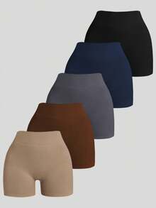 Gameset SHEIN Sport Quần short thể thao lưng chữ V liền mạch màu trơn dành cho nữ - Nhiều màu - Xem 2