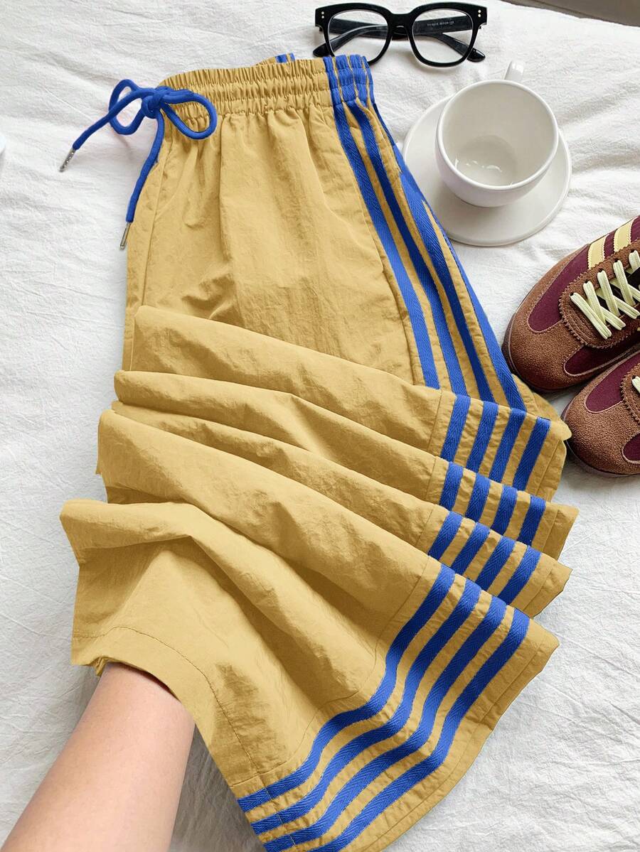 Comfortcana Quần thể thao dáng rộng cạp chun co giãn màu kaki đơn giản cho nữ - Màu Khaki - Xem 1