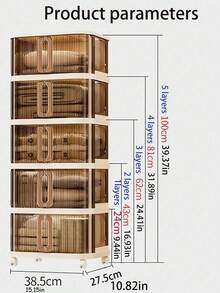 SHEIN 3/2/1层轻便收纳柜厨房客厅玩具收纳可折叠柜透明拉出式鞋盒折叠省空间鞋架加厚导轨储物整理盒 - 透咖 - 查看 5