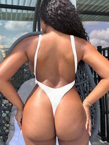 Alexandranx 夏季女式性感深 V 领高腰露背连体泳衣 - 白色 - 查看 2