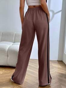 EURMUSE Women's Casual Basic Contrast Trim Loose Sweatpants - Brown - View 2