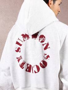 SUMWON Áo hoodie phong cách Gothic dáng rộng in họa tiết đồ họa ở lưng cho thời trang dạo phố thu đông thường ngày - Xám - Xem 6