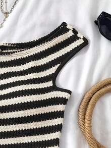 2 件套 Tween 女童休闲不对称纹理条纹露肩 T 恤和短裤套装 - 黑色 - 查看 6