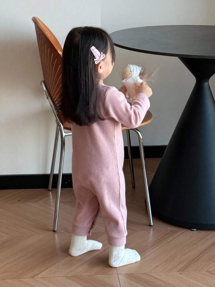 Baby Girls' Solid Color Round Neck Long Sleeve Jumpsuit Fall,Winter Toddler Girls Clothes