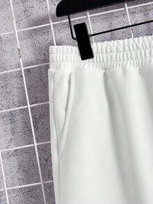 Manfinity LEGND White Knitted Men's Short Sleeve T-Shirt And Shorts Set - White - View 4