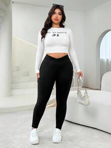 SHEIN EZwear Plus Size Women Solid Color Slim Fit High Stretch Leggings,Fall Clothes For Women