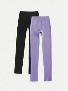 SHEIN Sports Leggings de yoga sans couture élastiques de couleur unie pour femmes - Multicolore - Voir 2
