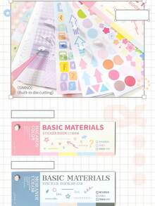 SHEIN 彩色卡基础贴纸书，极简主义高美感计划簿材料，数字和圆点手工DIY贴纸学校用品