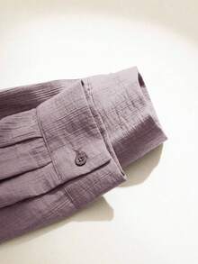 Modelyn Women's Casual Solid Color Wrap Tie Long Sleeve Shirt,Fall Tops - Dusty Purple - View 4