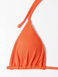 Swim Basics Summer Beach Mono Bikini Set, Halter Triangle Top & Tie Side Bottom 2 Pieces Bikini, Bathing Suit - Orange - View 5