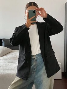 Livesso 女士宽松休闲牛仔夹克，秋季 - 黑色 - 查看 4