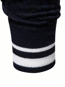 Manfinity Homme Men's Striped Long Sleeve Zip-Up Casual Knit Cardigan, Autumn - Navy Blue - View 5