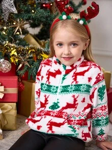 SHEIN Young Girls Christmas Print Pullover Girls Christmas Clothing Kids Christmas Sweater Kids Christmas Pajamas, Christmas Sweatshirt, Autumn/Winter, Christmas Tree, Santa Claus, Reindeer, Snowflake Fleece Long Sleeve Jacket Kids Christmas Sweater Kids Christmas Pajamas Girls Christmas Sweater Kids Winter Sweater Christmas Fleece Pullover Holiday Sweater Kids Christmas Pullover Christmas Sweater For Kids Christmas Fleece Top Christmas Reindeer Sweater Girls Christmas Pullover Little Girls Sweater - Red and White - View 3