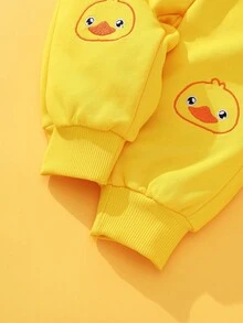 SHEIN Playful Pals 3pcs Baby Boy Autumn Yellow Sweatshirt Set, Cute Embroidered Pattern, Essential For Daily Outings Fall Winter