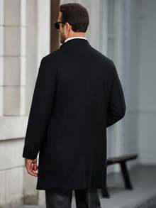 Manfinity CasualCool Áo khoác nam dài tay màu trơn có túi và nút phía trước, áo khoác nam dài sang trọng màu đen, thu đông - màu đen - Xem 2