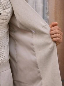 Manfinity VCAY 2 件男士意大利复古浅米色轻便商务休闲西装，纹理正装 - 米色 - 查看 8