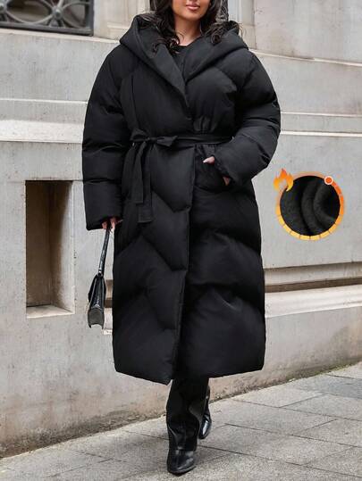 EURMUSE Crossover Quilted Hooded Puffer Women's Long Down Coat