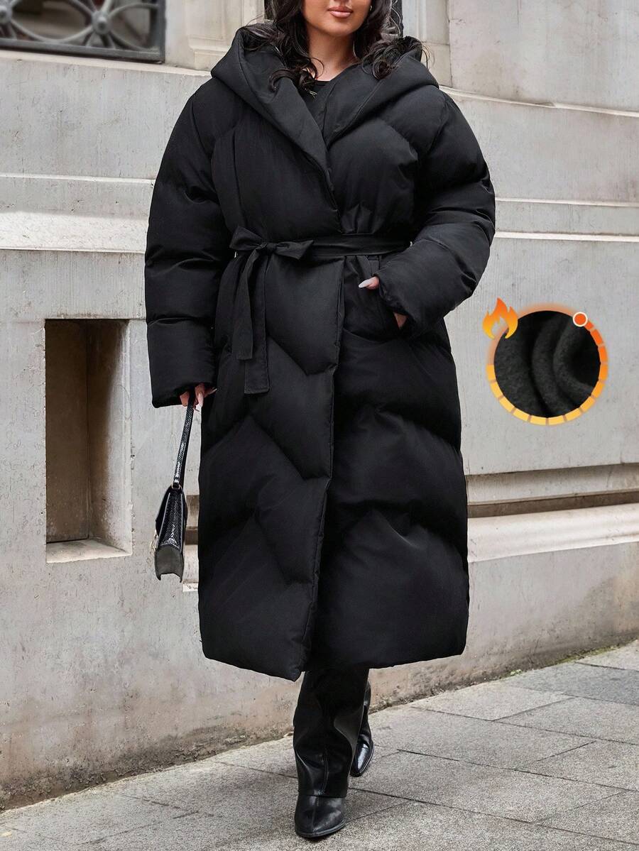 EURMUSE Crossover Quilted Hooded Puffer Women's Long Down Coat